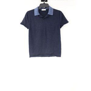 Nominee men's XS/S wool v neck collared short sleeve shirt striped knit blue